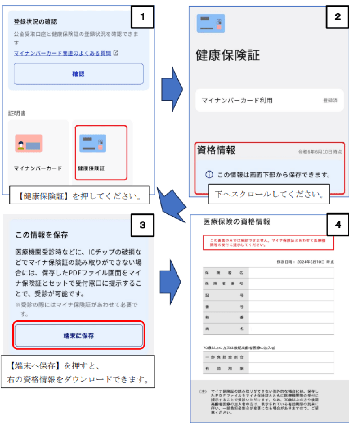 記号・番号の確認及び資格情報のお知らせのダウンロード方法画像